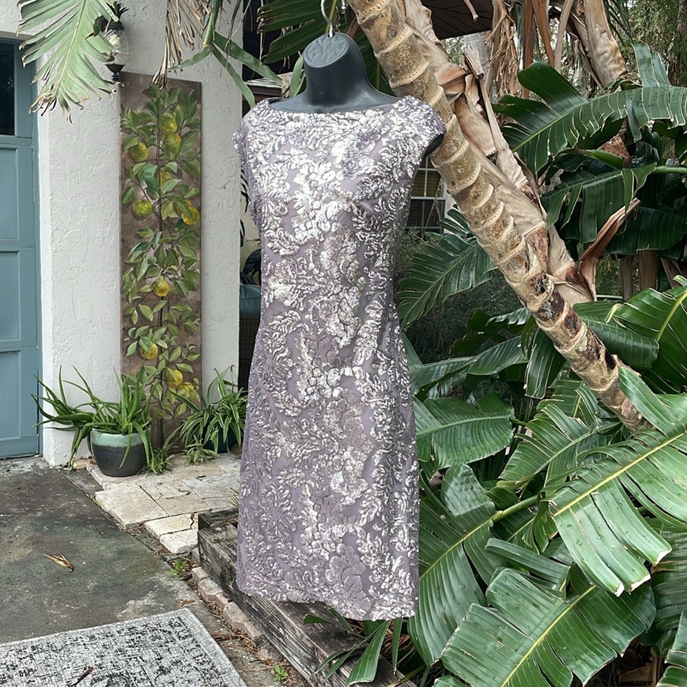 Ralph Lauren metallic silver sequin cocktail dress